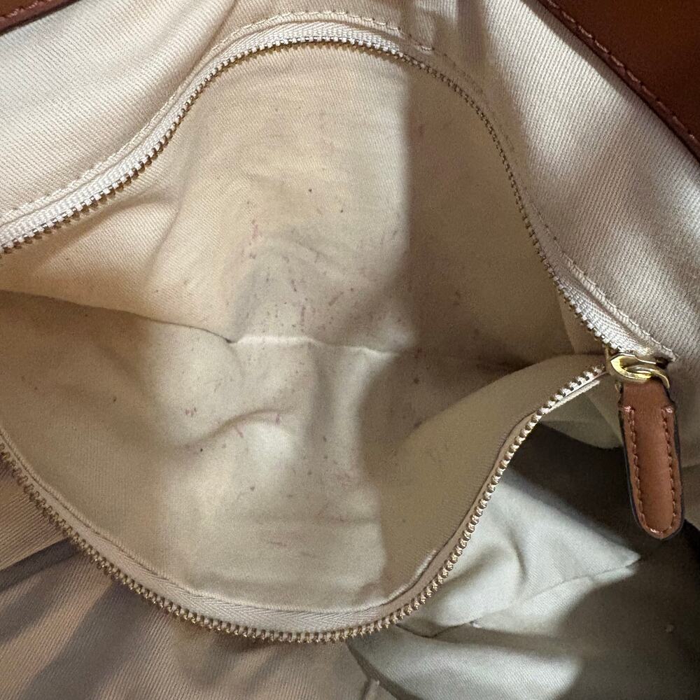 Lauren Ralph Lauren Whitney Medium Crochet Straw Tote Bag Tan Leather Tassel - Picture 12 of 16